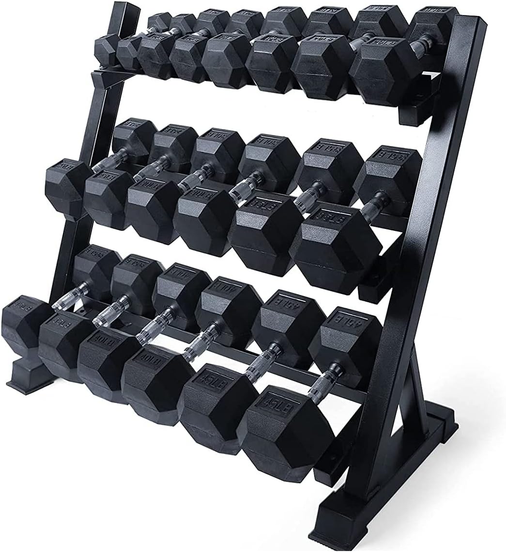 300/350/450/200/210 LB Rubber Hex Dumbbells Set with Optional Dumbbell Rack, Multi Weight Set to Choose, Ideal for Home Gym and Fitness