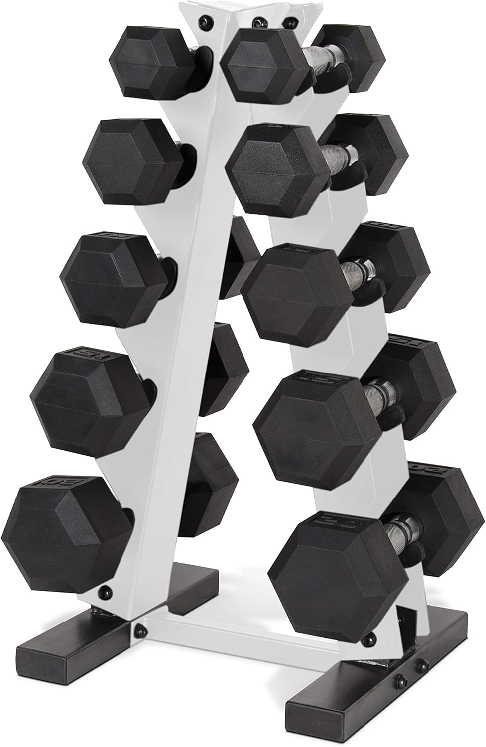 Barbell 150 LB Coated Hex Dumbbell Weight Set with Vertical Rack | Multiple Colors