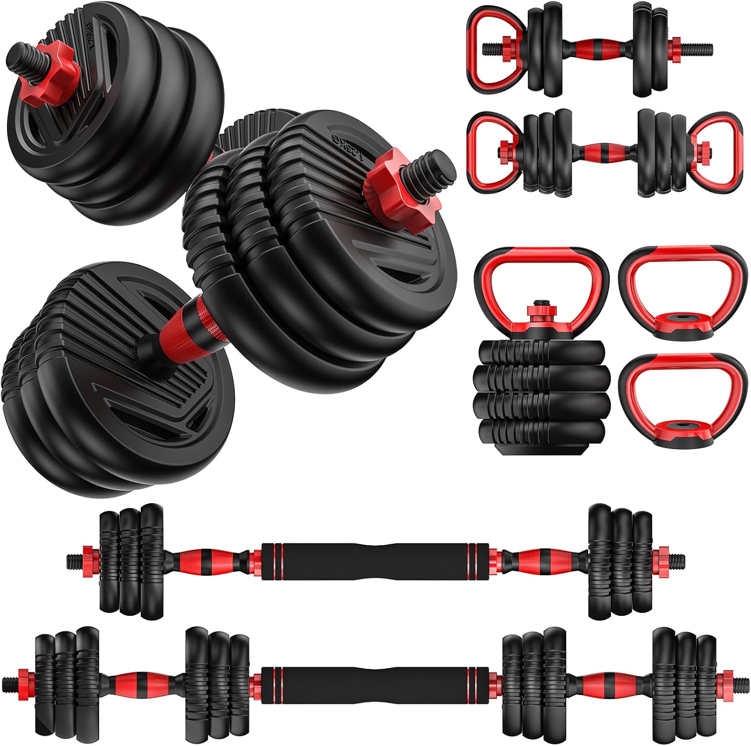 Adjustable Dumbbells, 10/25/35/55/70/90lbs Free Weight Set with Connector, 4 in1 Dumbbells Set Used as Barbell, , Push up Stand, Fitness Exercises for Home Gym Suitable Men/Women