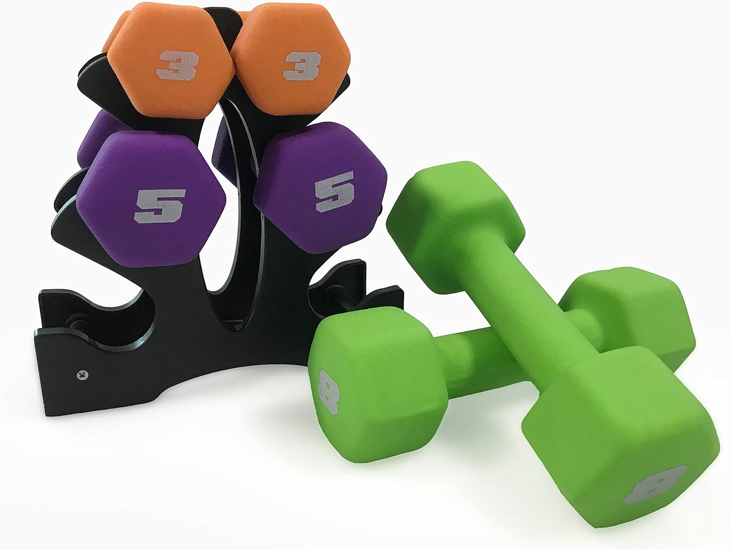 Barbell 32 LB Set of Neoprene Dumbbells with Rack