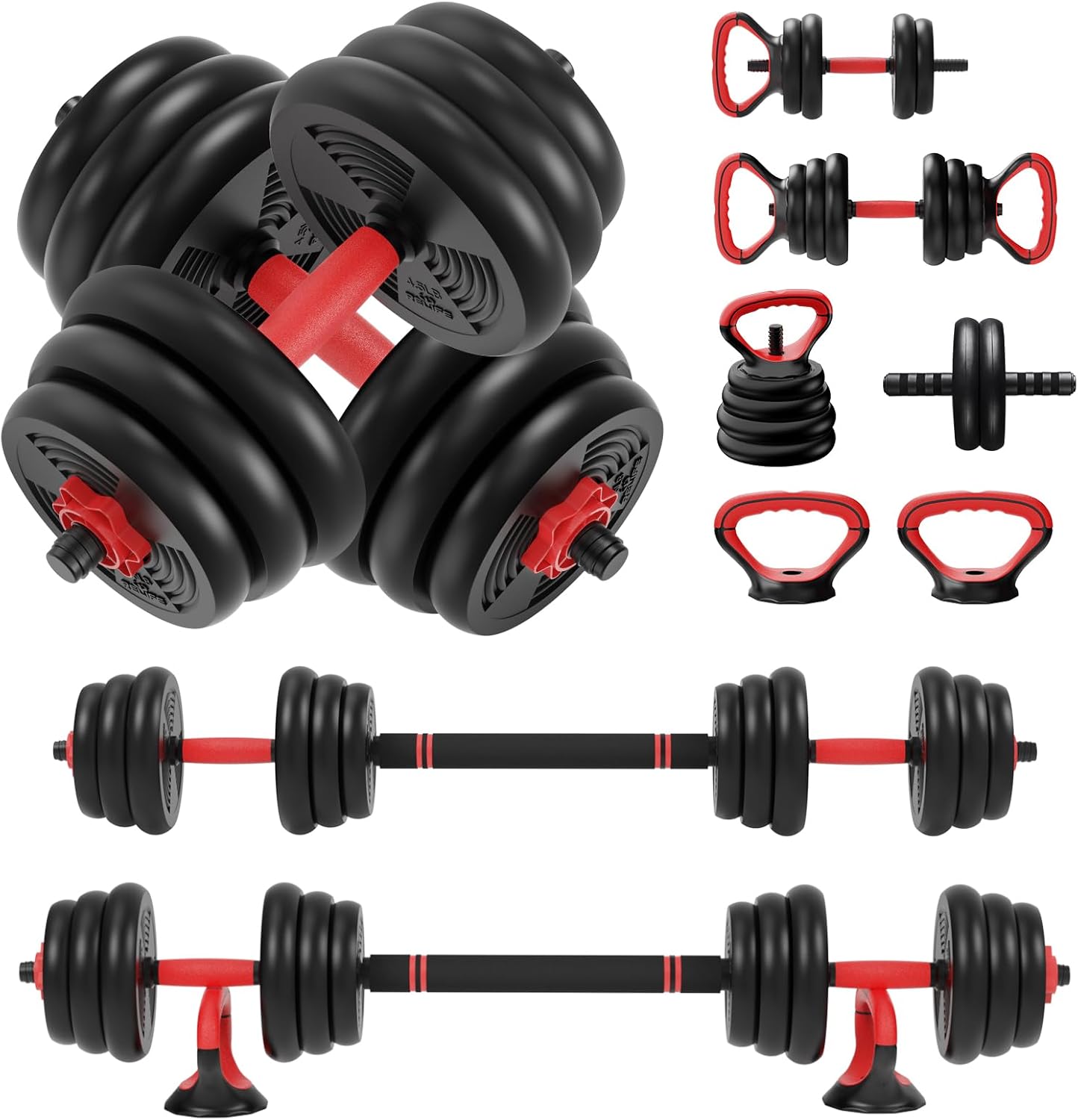 RELIFE REBUILD YOUR LIFE Adjustable Dumbbells Set 6 in 1 Weight Set Dumbbell Barbell Kettlebells, Push-up, Push up Stand and Ab roller for Workout Home Fitness Equipment