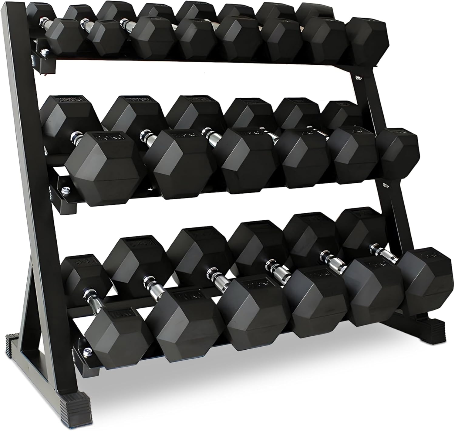 5-50 LBS Rubber Hex Dumbbell Set with Rack, 10 Pair, 550 lbs, Weight Set for Home Gym, Strength Training, Fitness Center Equipment, Black